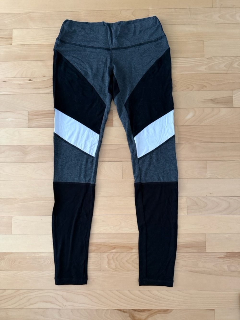 Colorblock with mesh Athletic Leggings - Black, Charcoal & White
